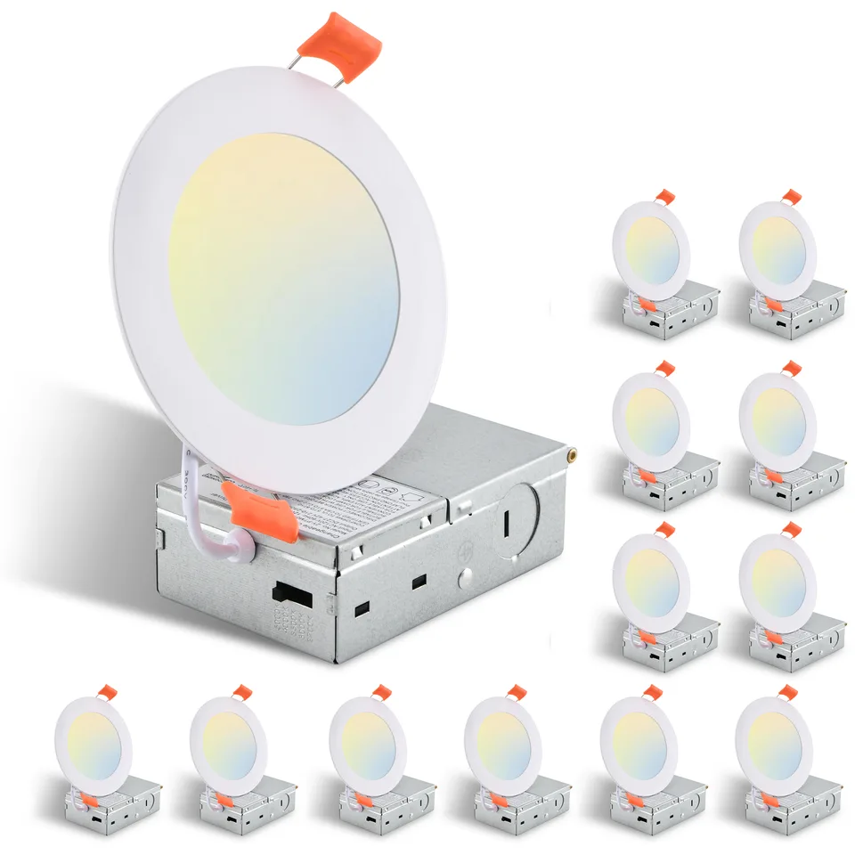 12-Pack 4 Inch Ultra-Thin LED Recessed Ceiling Light With Junction Box, 2700K-5000K Dimmable Color Changing Downlight, 9W 810LM, Easy Install, Ideal For Kitchen, Bedroom, Basement view 4