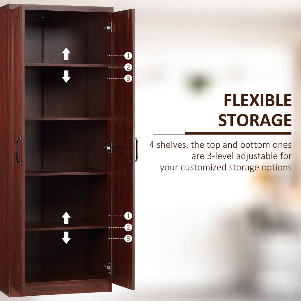 63" 2-Door Kitchen Pantry, Freestanding Storage Cabinet with 5-tier Shelving and 2 Adjustable Shelves for Dining Room, Espresso view 2