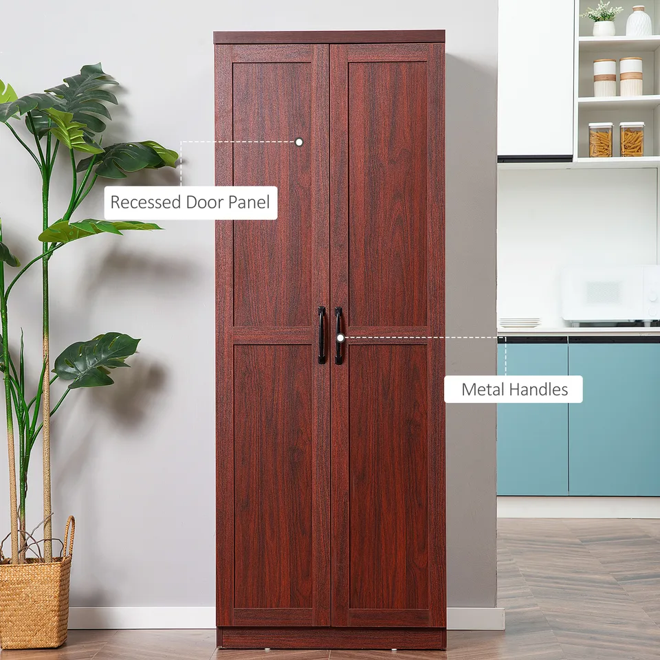 63" 2-Door Kitchen Pantry, Freestanding Storage Cabinet with 5-tier Shelving and 2 Adjustable Shelves for Dining Room, Espresso view 3