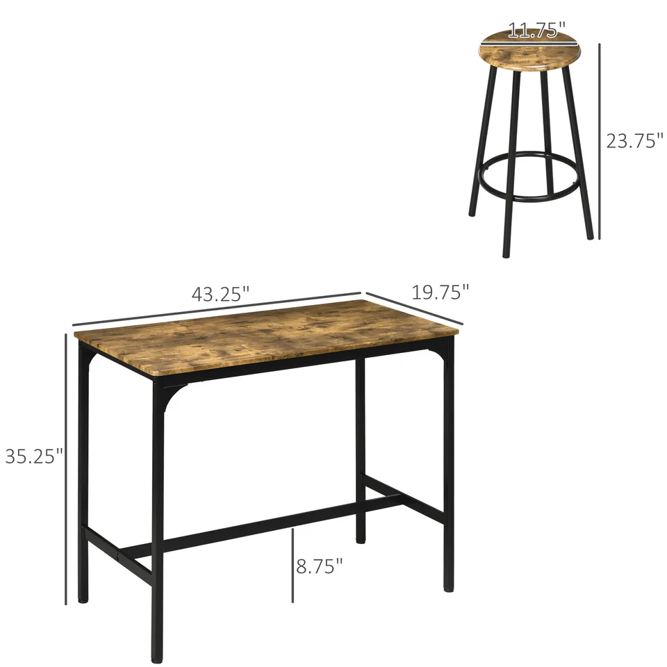 5-Piece Counter Height Bar Table and Chairs Set, Bar Table with Stools, Kitchen Table 4 Chairs, Rustic Brown view 3