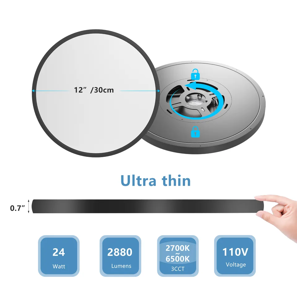 6PK 12 Inch Dimmable LED Flush Mount Ceiling Light, 2700K-6500K Adjustable,24W 2880LM Modern Ultra Thin Flat Round Fixtures For Low Ceiling view 3