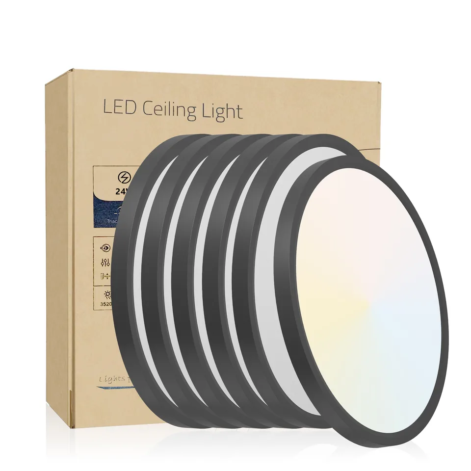 6PK 12 Inch Dimmable LED Flush Mount Ceiling Light, 2700K-6500K Adjustable,24W 2880LM Modern Ultra Thin Flat Round Fixtures For Low Ceiling Bedroom Kitchen Hallway Basement Closet, Black