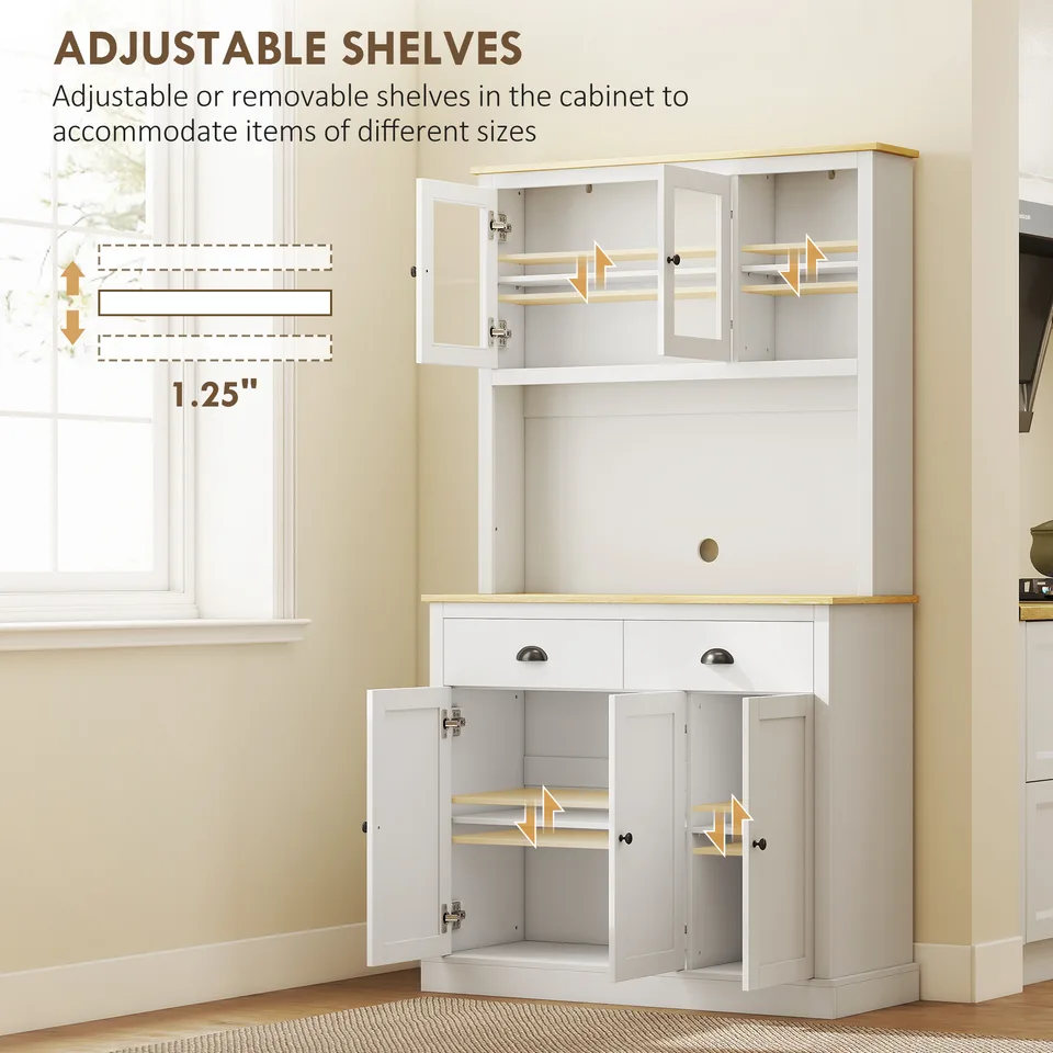 Freestanding Kitchen Cabinet, 71" Tall Pantry Cabinet, Modern Hutch with Wide Countertop, Adjustable Shelves, White view 4