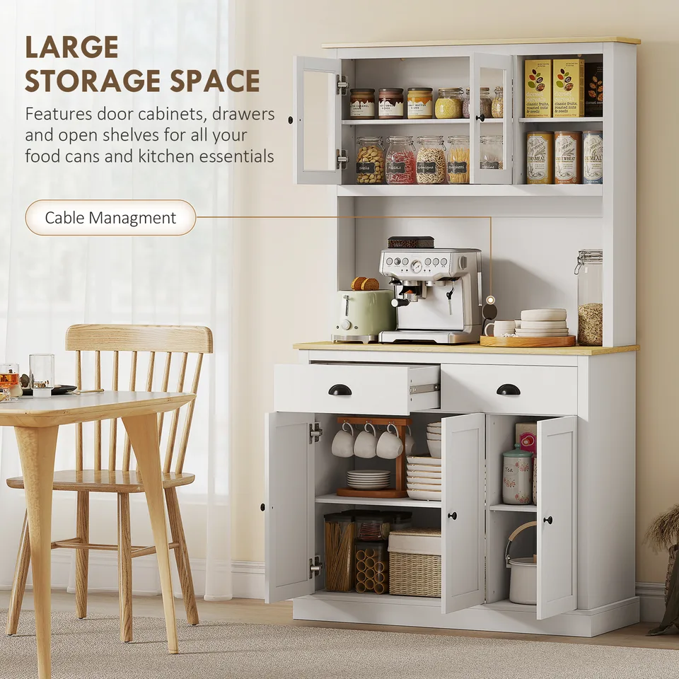 Freestanding Kitchen Cabinet, 71" Tall Pantry Cabinet, Modern Hutch with Wide Countertop, Adjustable Shelves, White view 3