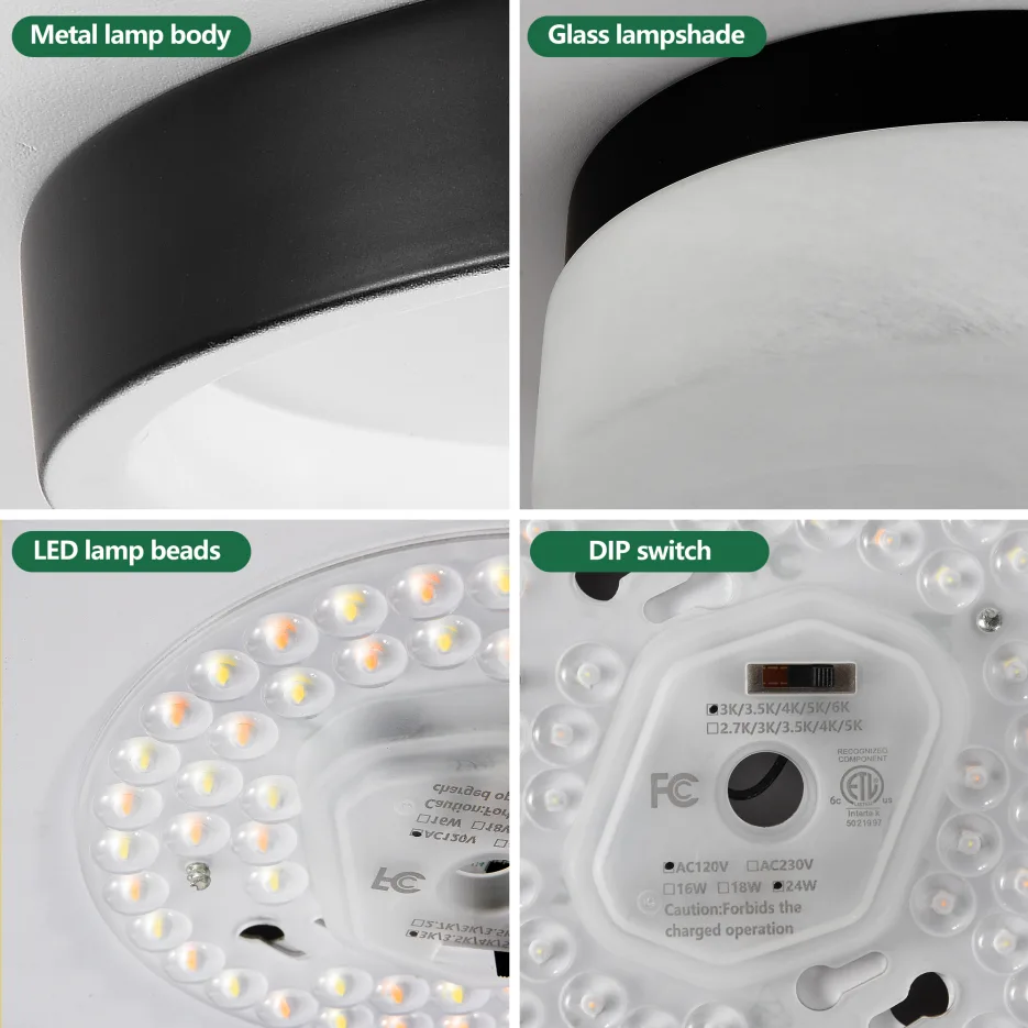 12 Inch LED Ceiling Light, 24W Flush Mount Ceiling Light,Round Low Profile Ceiling Lights For Bedroom, Living Room, Dining Room Black view 4