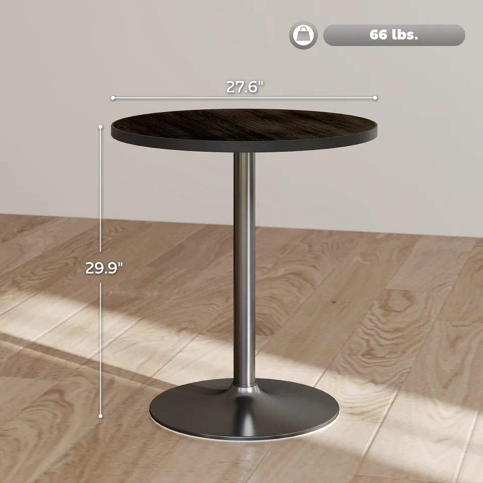 Round Dining Table for 2-4 People, Small Kitchen Table with Wood Grain Top, Black view 3
