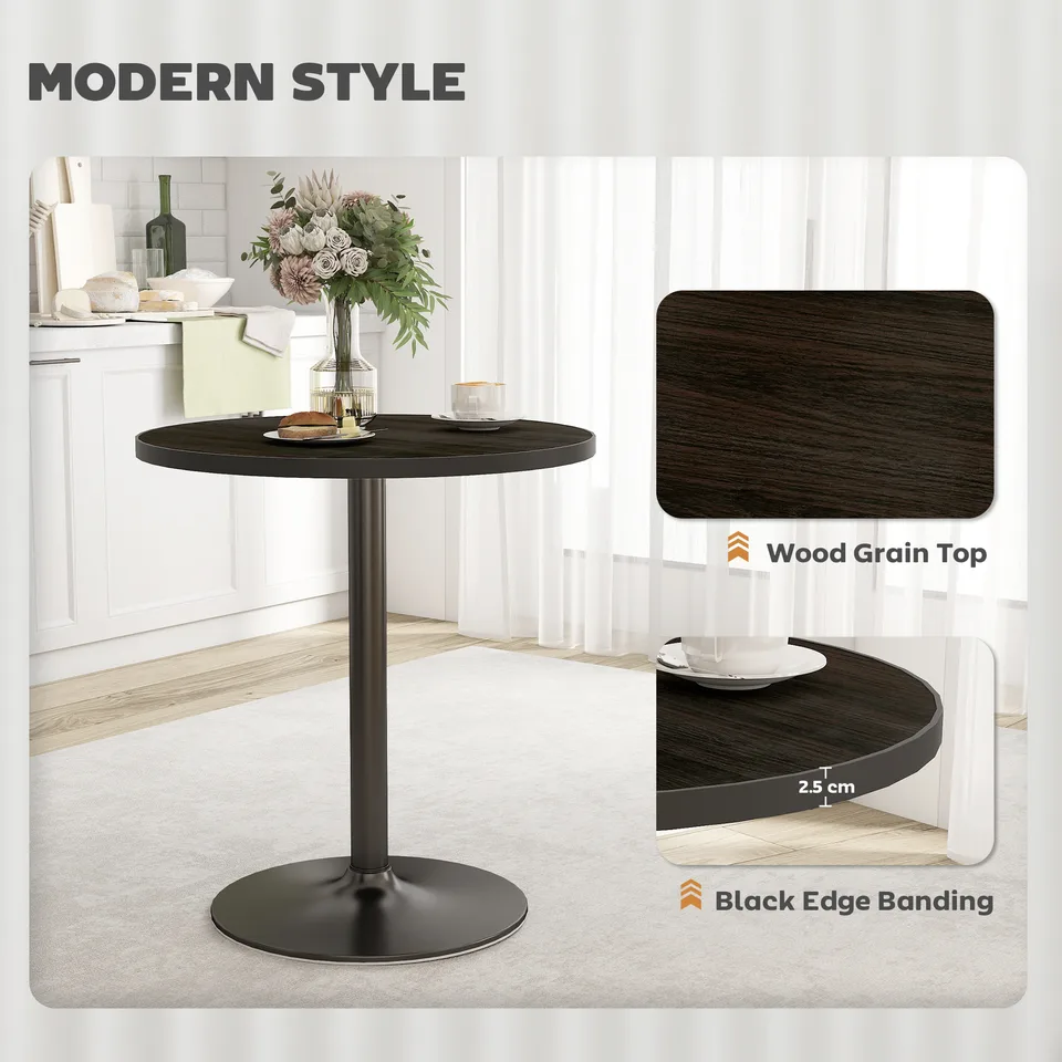 Round Dining Table for 2-4 People, Small Kitchen Table with Wood Grain Top, Black view 4