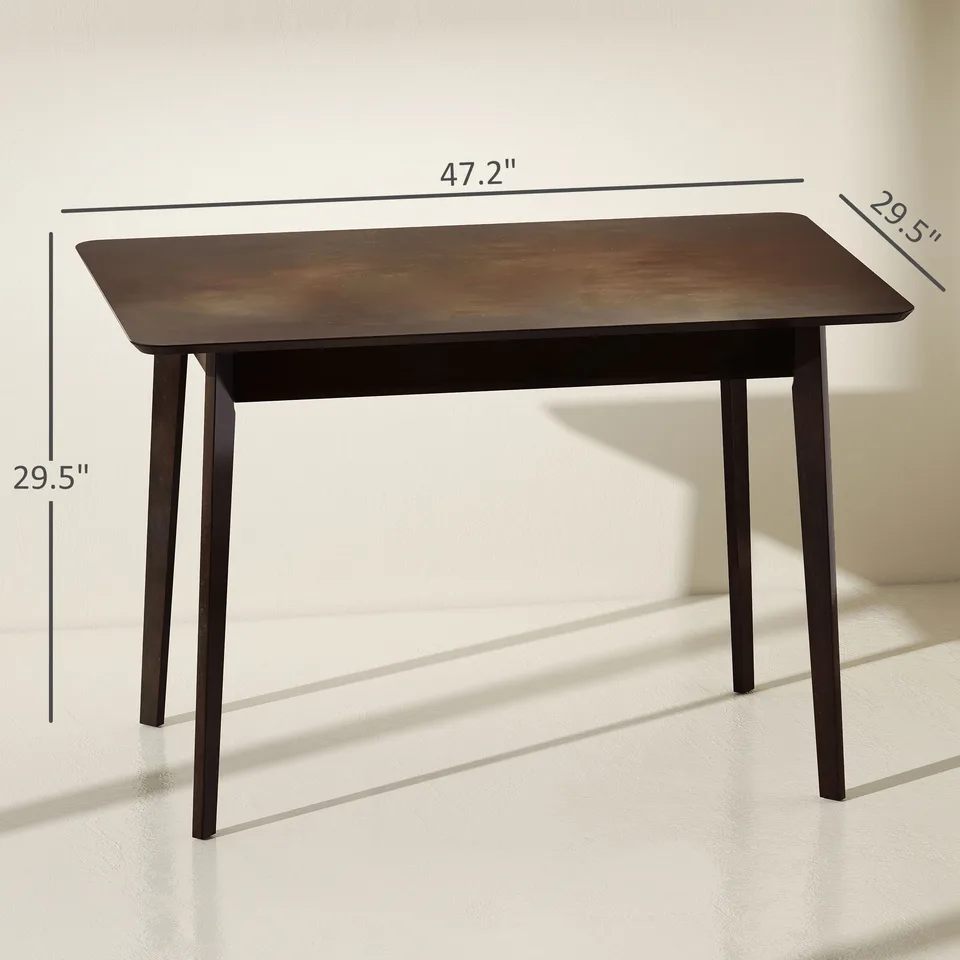 47.2" Rectangle Dining Table for 4, Mid-Century Modern Kitchen Table with Rubber Wood Frame for Dining Room, Mahogany view 3