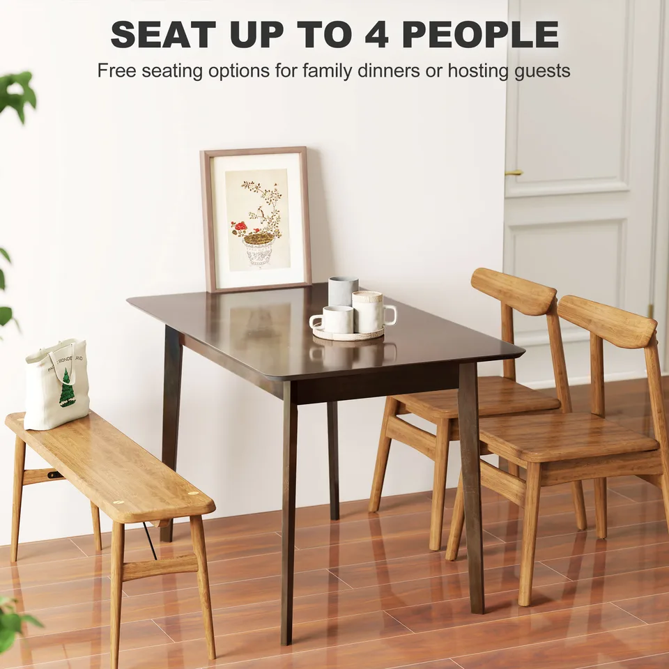 47.2" Rectangle Dining Table for 4, Mid-Century Modern Kitchen Table with Rubber Wood Frame for Dining Room, Mahogany view 2