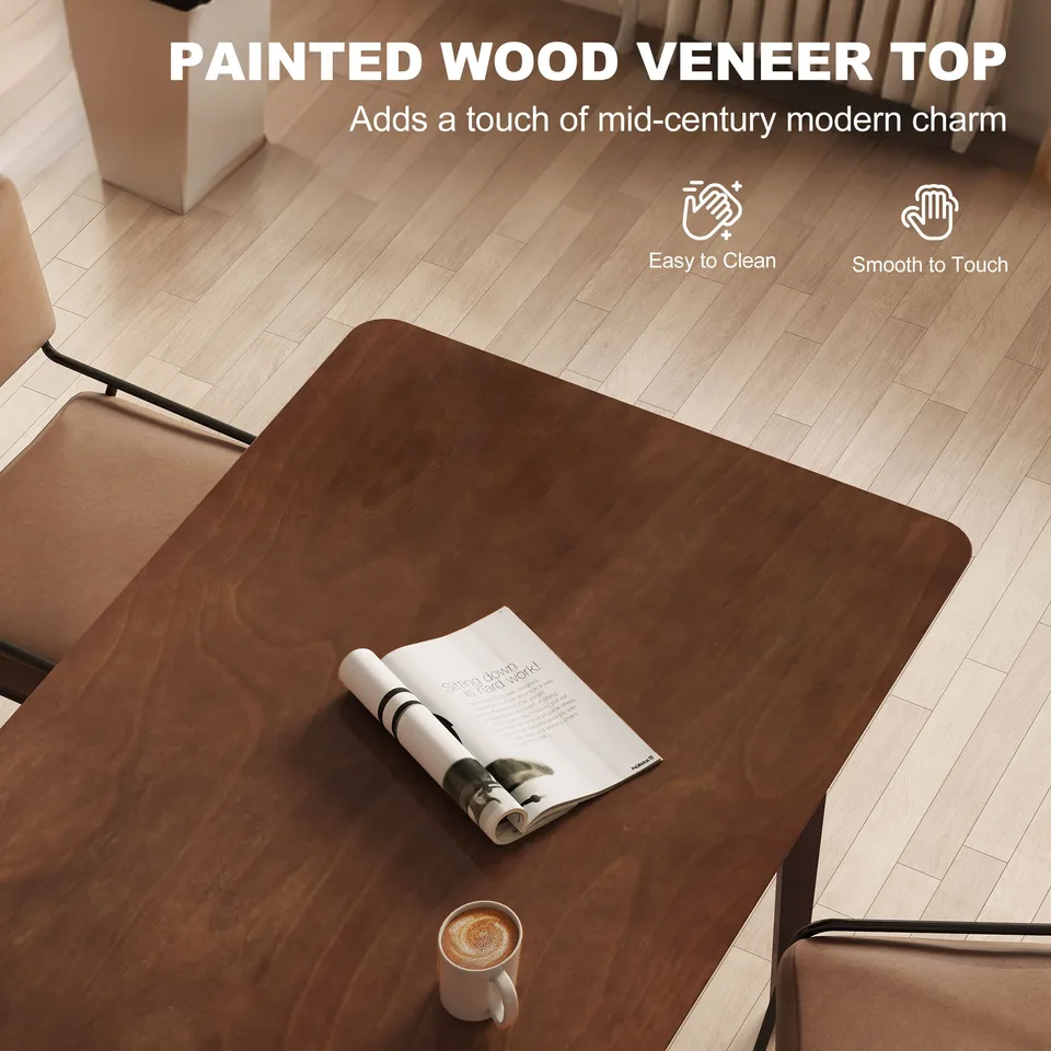 47.2" Rectangle Dining Table for 4, Mid-Century Modern Kitchen Table with Rubber Wood Legs for Dining Room, Walnut view 3