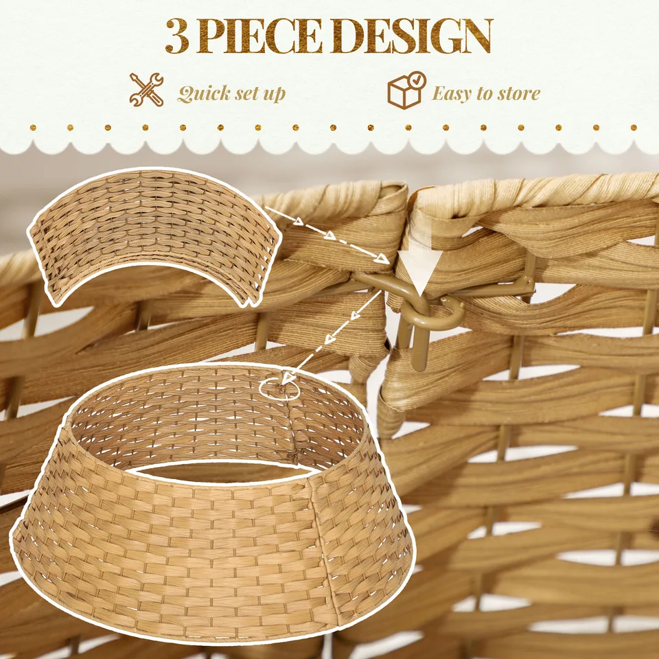 27 inch Rustic Christmas Tree Skirt, Plastic Woven Christmas Tree Collar for Party, Holiday, Home Decoration, Natural view 2