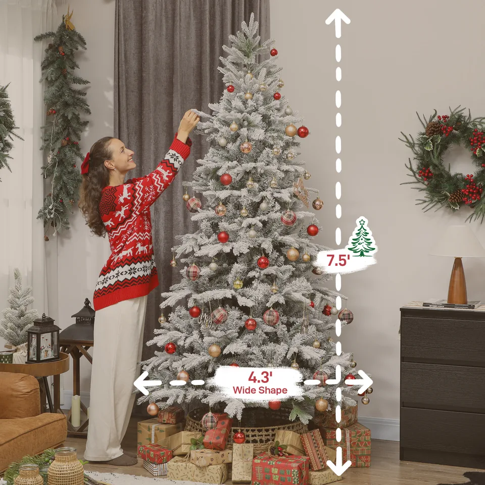 7.5 ft Artificial Frosted Christmas Tree with Realistic Branches, Wide Full Spruce, Hinged Xmas Tree, Easy Assembly view 2