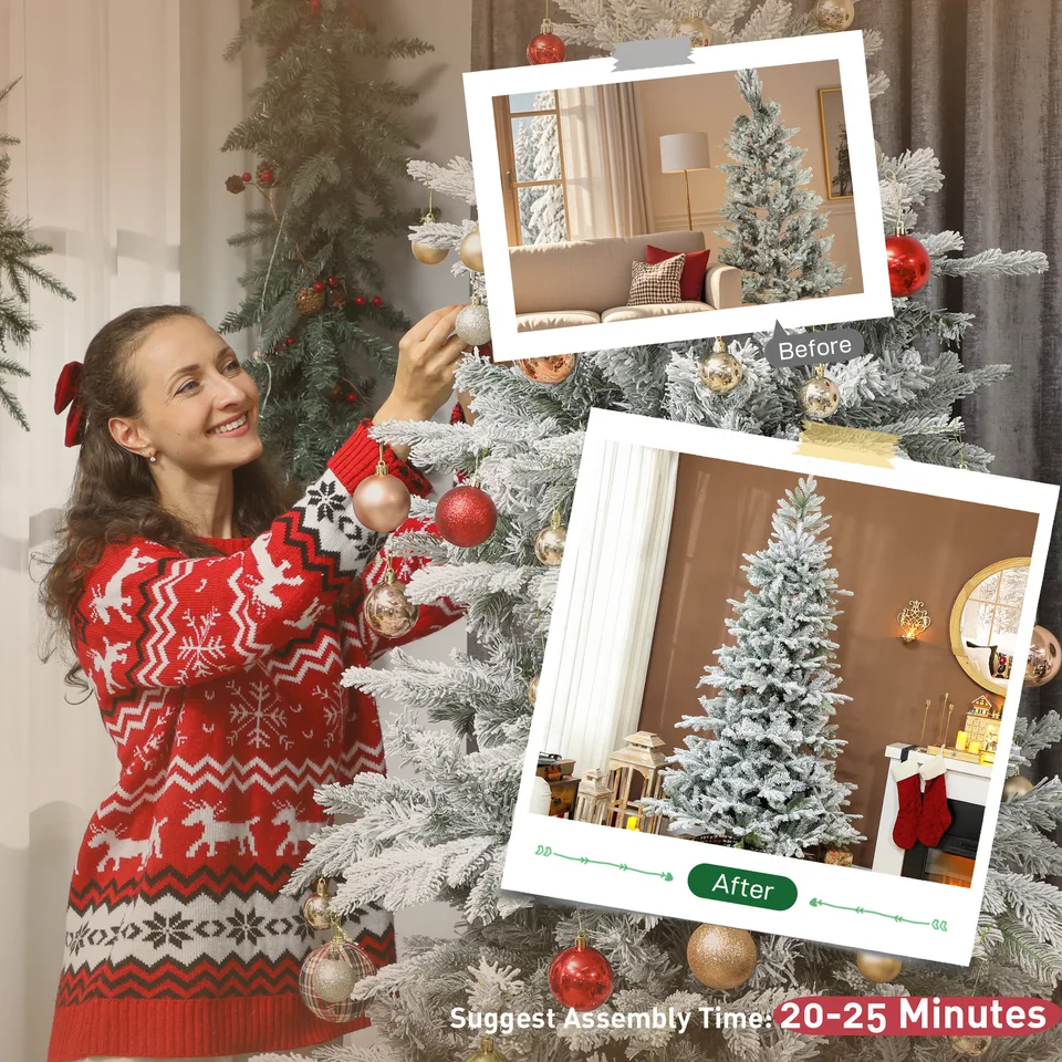 7.5 ft Artificial Frosted Christmas Tree with Realistic Branches, Wide Full Spruce, Hinged Xmas Tree, Easy Assembly view 4