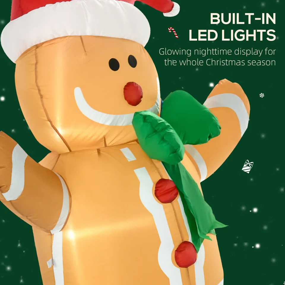 6ft Christmas Inflatable Gingerbread Man, Outdoor Blow-Up Yard Decoration with LED Lights Display view 2