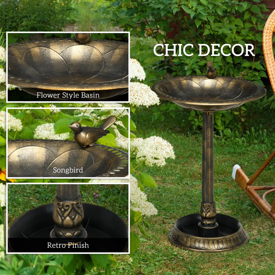 28" Antique Bird Bath Decorative Birdbath Bird Feeder Bowl with Planter Pedestal and Bird Statues, Bronze view 3