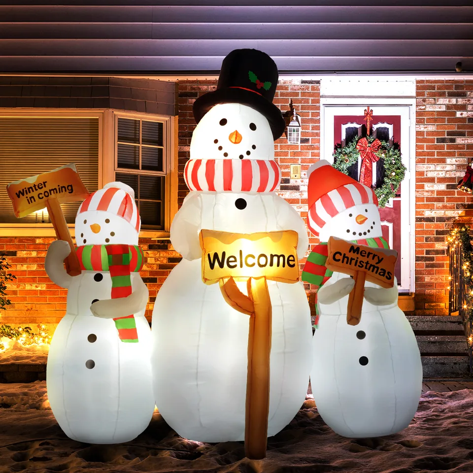 6.1 Inflatable Three Snowmen with Sign Each, Blow-Up Outdoor Christmas Display w/ LED Lights for Party