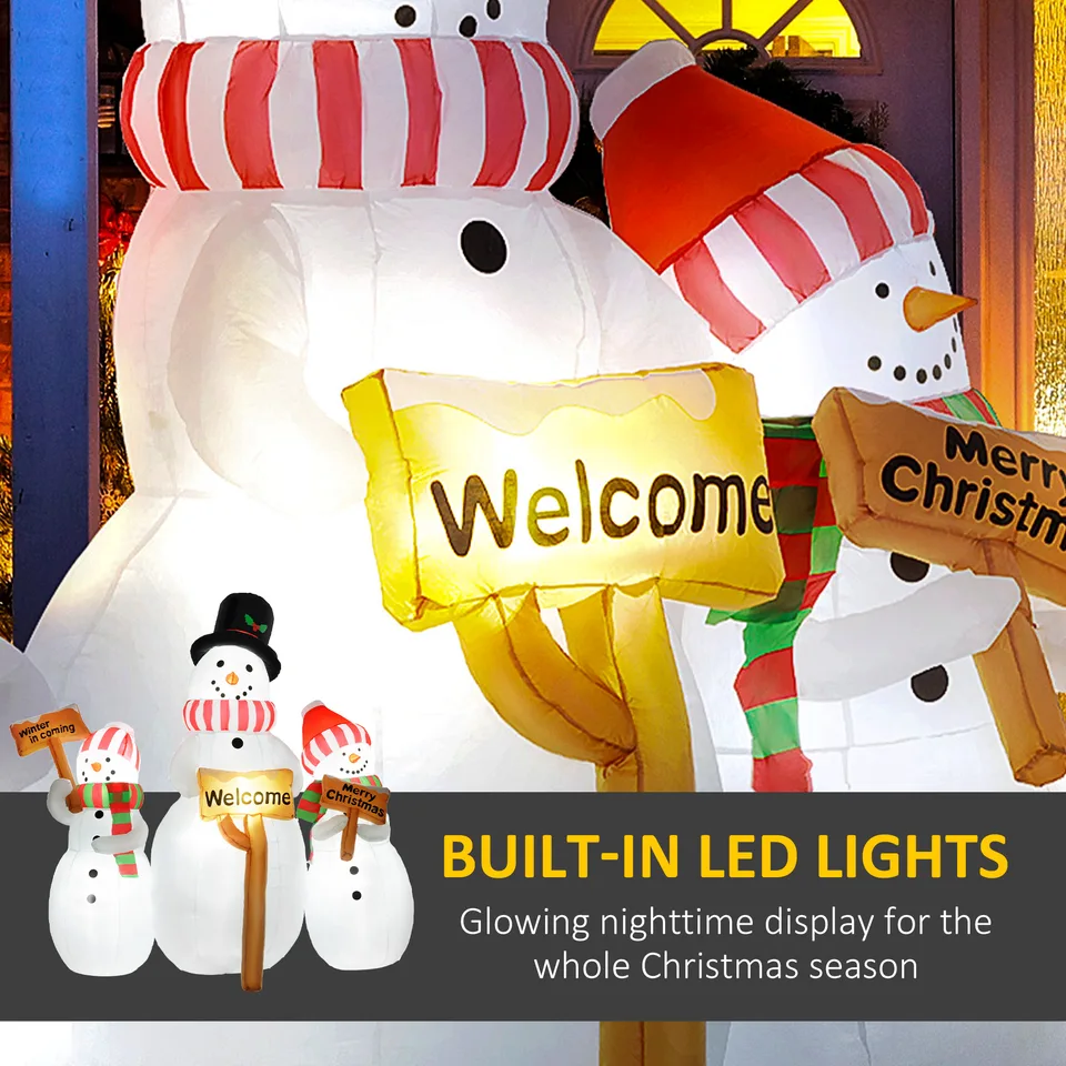 6.1 Inflatable Three Snowmen with Sign Each, Blow-Up Outdoor Christmas Display w/ LED Lights for Party view 2