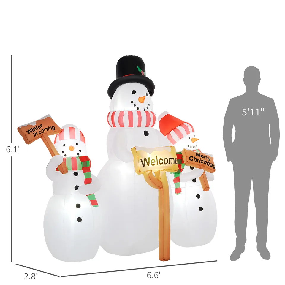 6.1 Inflatable Three Snowmen with Sign Each, Blow-Up Outdoor Christmas Display w/ LED Lights for Party view 3