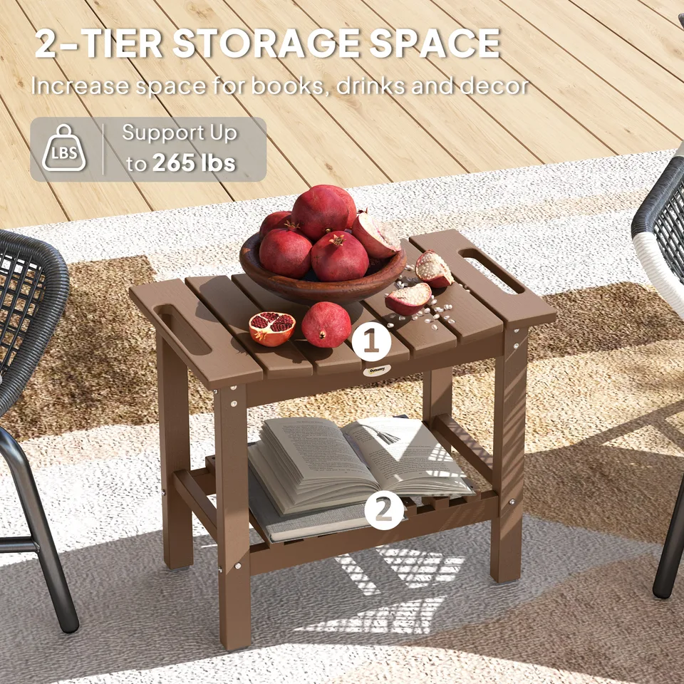 HDPE Shower Bench, Waterproof Shower Stool with Handle, Storage Shelf, Non-Slip Pads for Indoor Outdoor, Brown view 3
