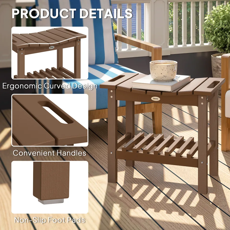 HDPE Shower Bench, Waterproof Shower Stool with Handle, Storage Shelf, Non-Slip Pads for Indoor Outdoor, Brown view 4
