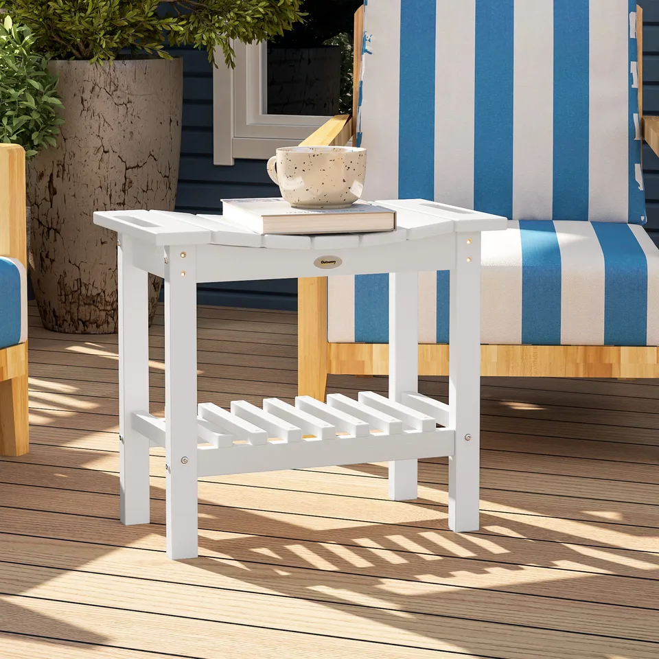 HDPE Shower Bench, Waterproof Shower Stool with Handle, Storage Shelf, Non-Slip Pads for Indoor Outdoor, White view 2