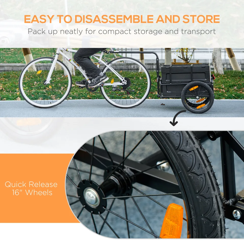 Trailer for Bike, Bicycle Cargo Trailer with Removable Storage Box, No Bottom view 2