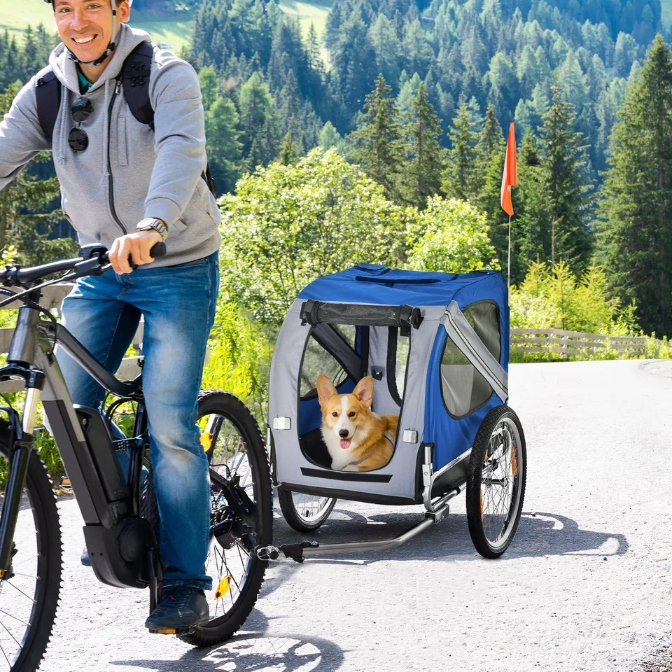 Dog Bike Trailer, Pet Wagon Bicycle Trailer with Easy Folding Cart Frame, 20" Large Rubber Wheels, 3 Entrances, Mesh Screen, Pet Bike