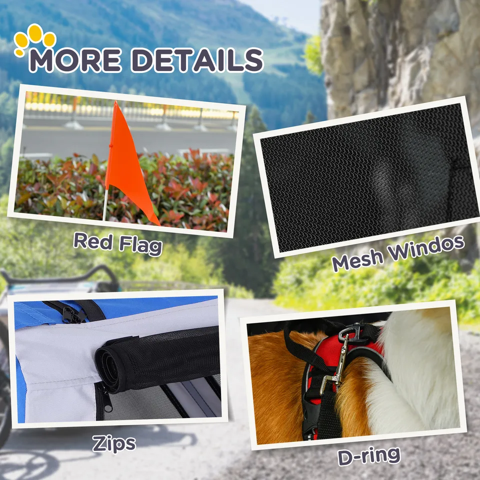 Dog Bike Trailer, Pet Wagon Bicycle Trailer with Easy Folding Cart Frame, 20" Large Rubber Wheels, 3 Entrances, Mesh Screen, Pet Bike view 3