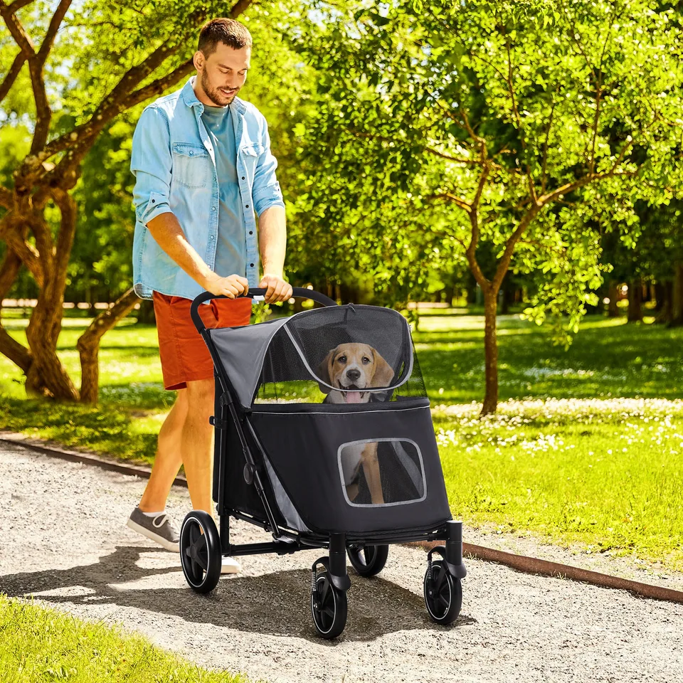 Dog Stroller for Large Medium Small Dogs up to 66 Lbs. 23.5" in Body Length, One-Click Foldable Pet Cat Stroller with Storage, Shock