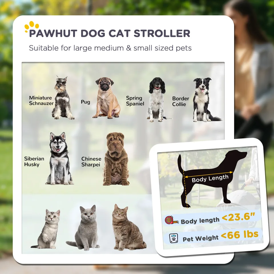 Dog Stroller for Large Medium Small Dogs up to 66 Lbs. 23.5" in Body Length, One-Click Foldable Pet Cat Stroller with Storage, Shock view 3