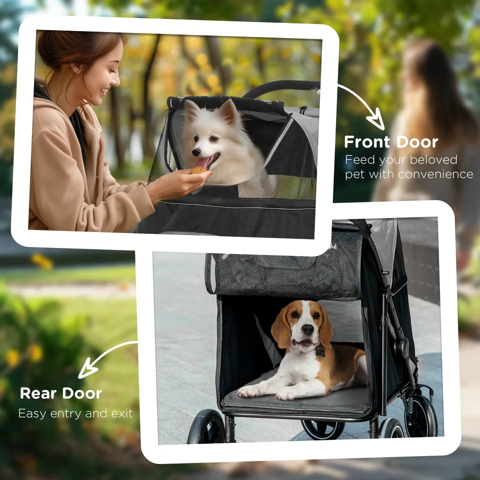 Dog Stroller for Large Medium Small Dogs up to 66 Lbs. 23.5" in Body Length, One-Click Foldable Pet Cat Stroller with Storage, Shock view 2