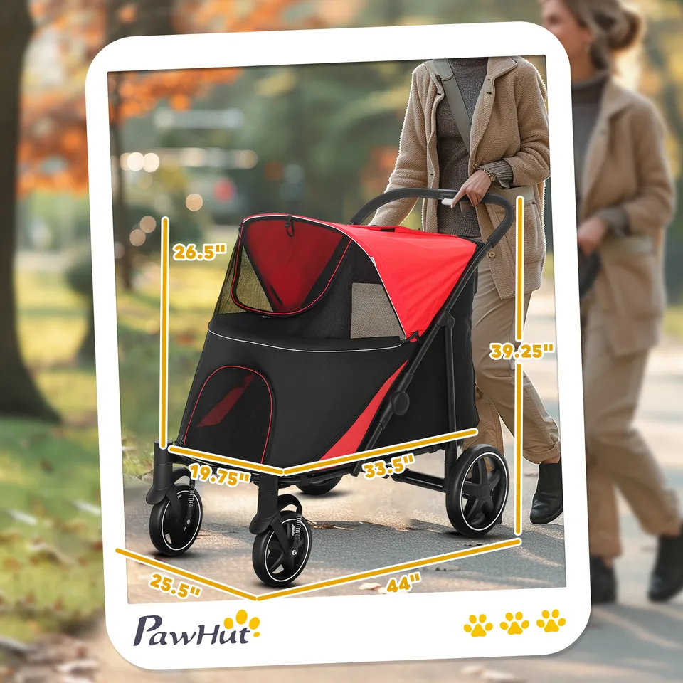Dog Stroller for Large Medium Small Dogs up to 66 Lbs. 23.5" in Body Length, One-Click Foldable Pet Cat Stroller with Storage, Shock view 2