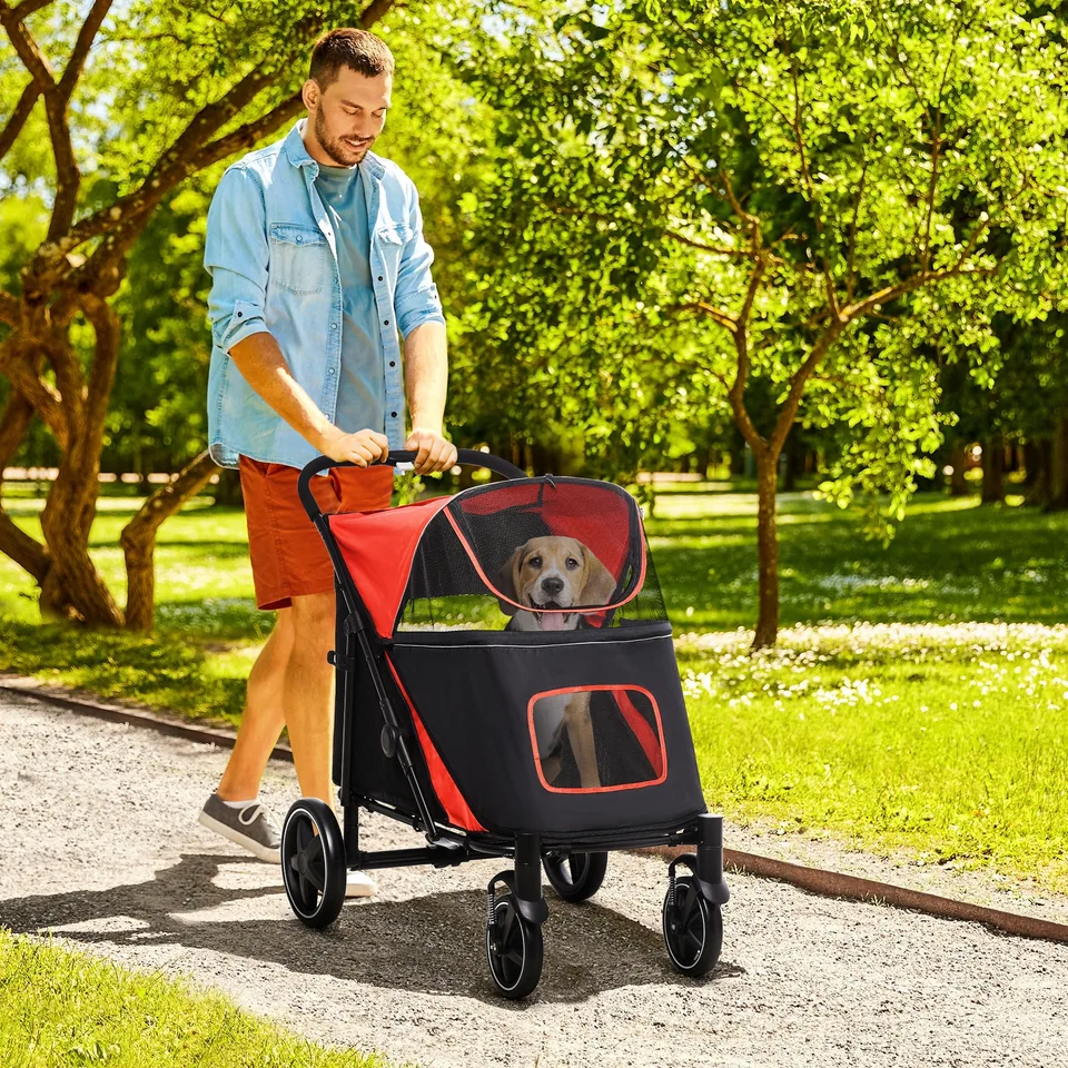 Dog Stroller for Large Medium Small Dogs up to 66 Lbs. 23.5" in Body Length, One-Click Foldable Pet Cat Stroller with Storage, Shock