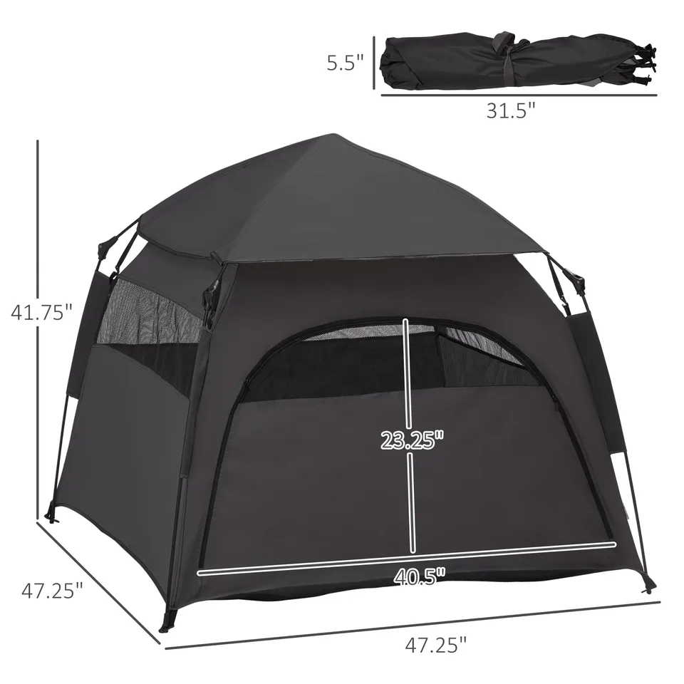 Pop Up Dog Tent for Extra Large and Large Dogs with Carry Bag, for Beach, Backyard, Home, Dark Gray view 2