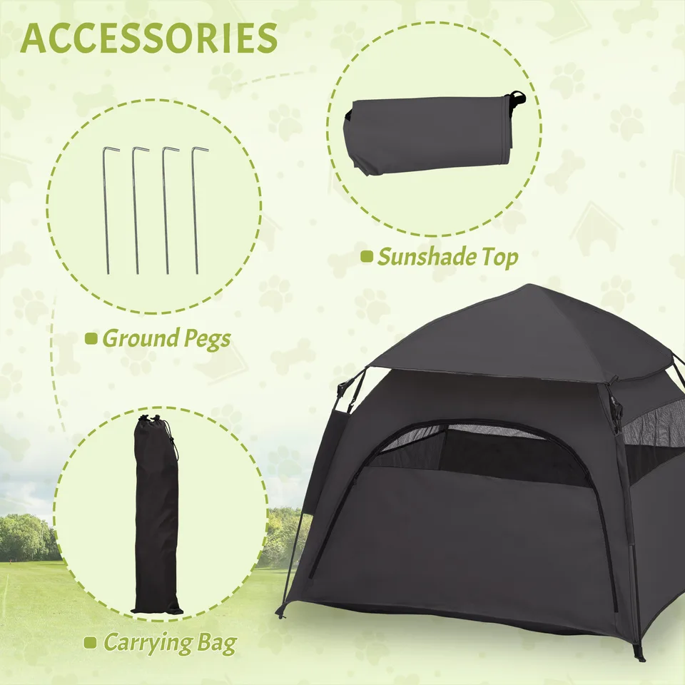 Pop Up Dog Tent for Extra Large and Large Dogs with Carry Bag, for Beach, Backyard, Home, Dark Gray view 4