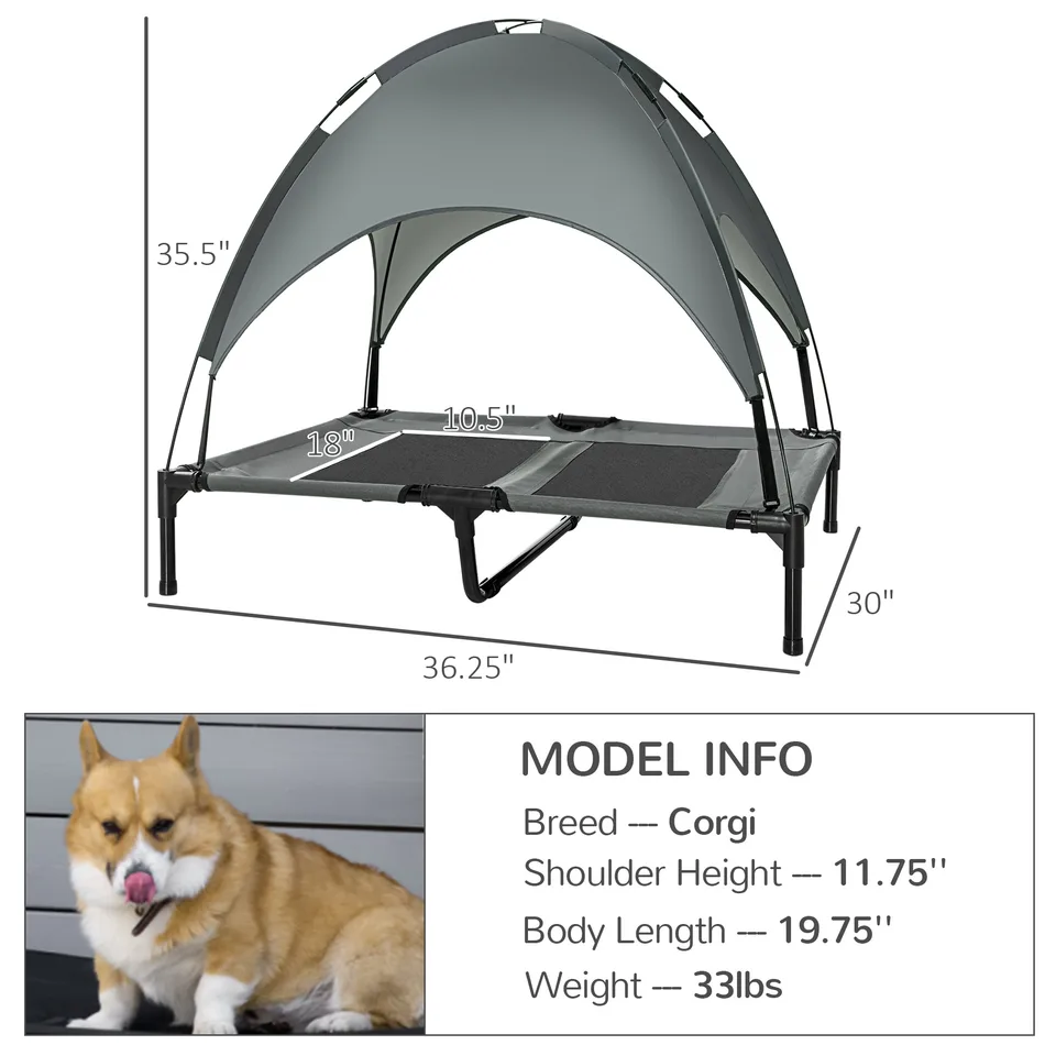 Elevated Dog Bed with Removable Canopy, Outdoor Dog Cot with UV Protection Canopy Shade, 36 inch Large Pet Bed for Camping, Gray view 3
