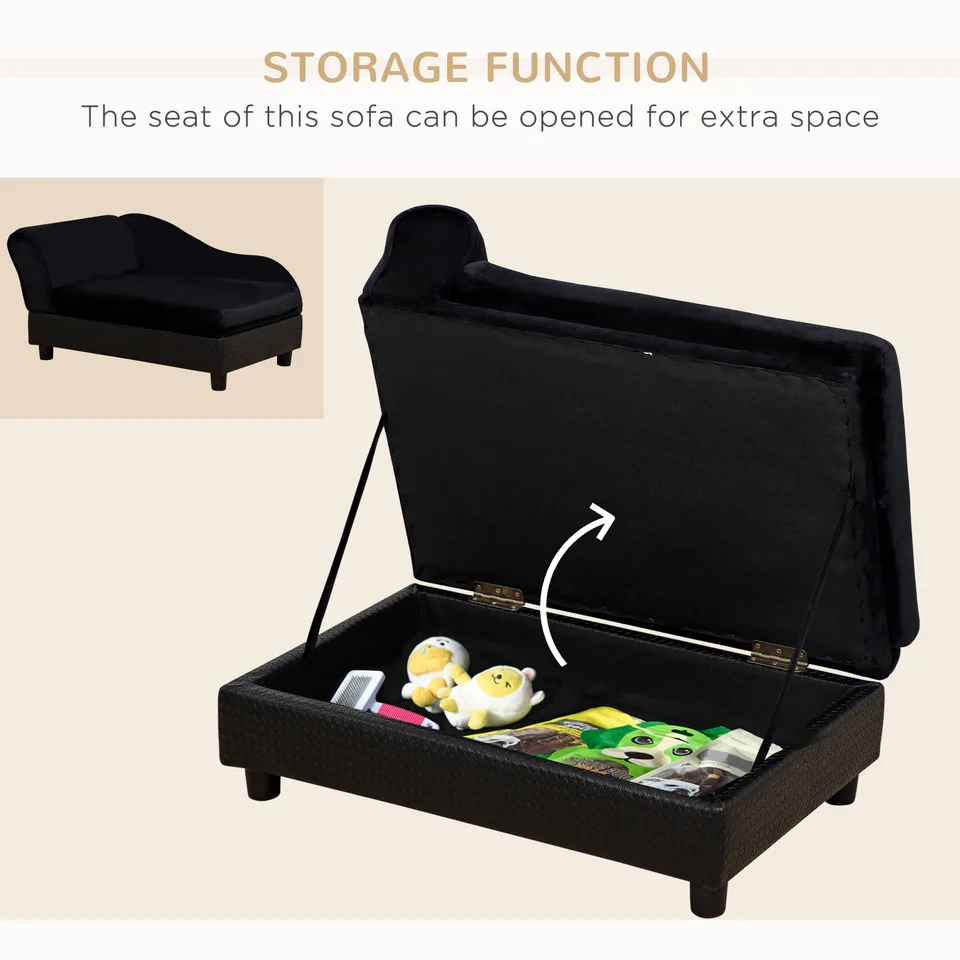 Pet Sofa Bed Couch with Storage, Pet Sofa for Cats and Small Dogs, Black view 3
