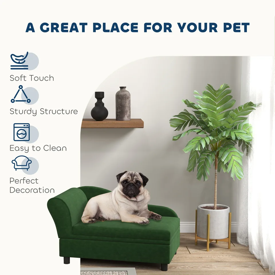 Pet Sofa Bed Couch with Storage, Pet Sofa for Cats and Small Dogs, Green view 2