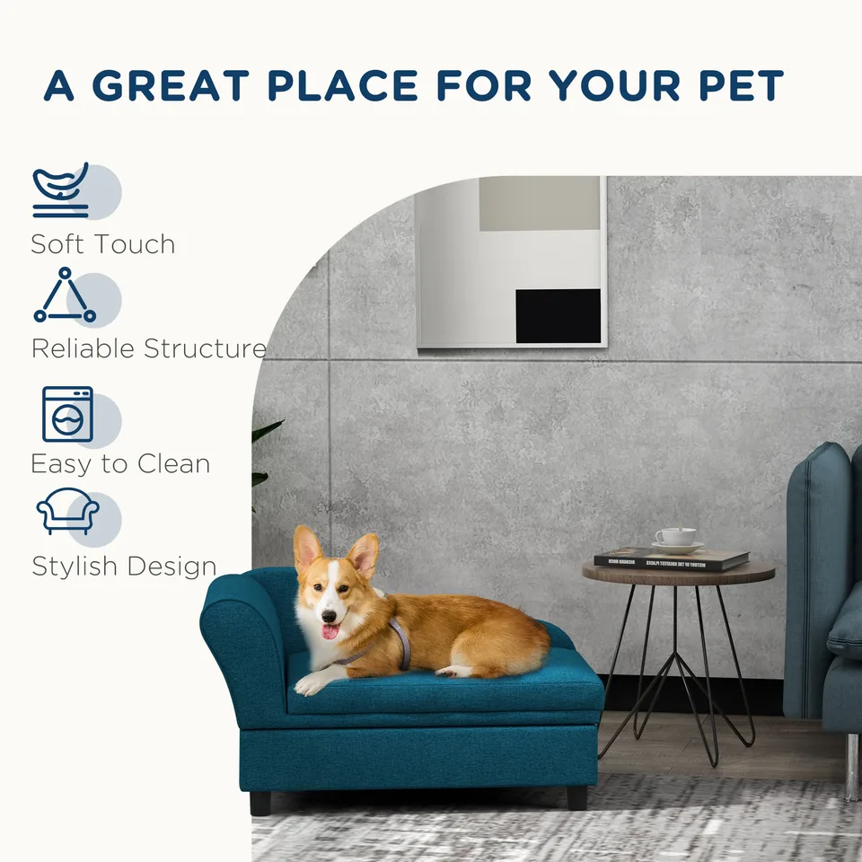 Pet Sofa Dog Sofa for Small Dogs with Storage, Dark Blue view 2