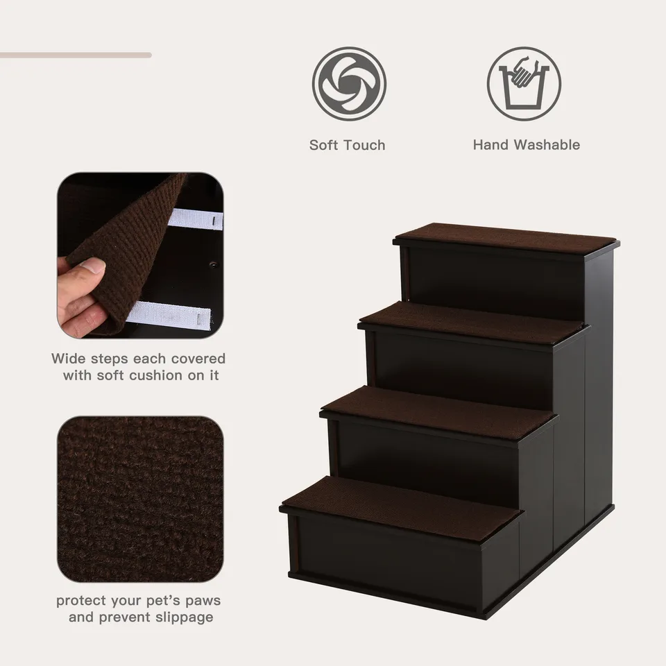 Pet Stairs, Small Pet Steps with Cushioned Removable Covering for Dogs and Cats Up To 22 lbs, Brown view 3