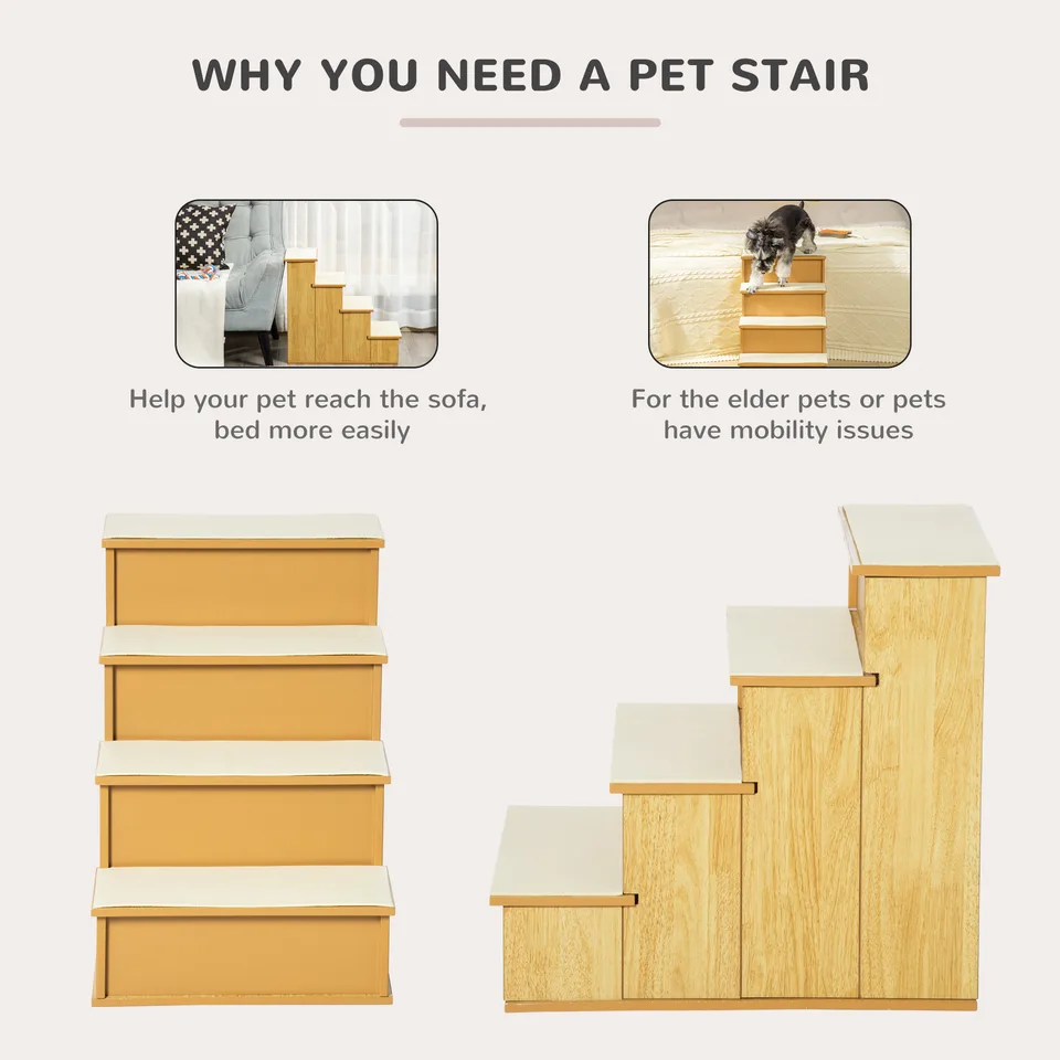 Pet Stairs, Small Pet Steps with Cushioned Removable Covering for Dogs and Cats Up To 22 lbs, Natural view 4
