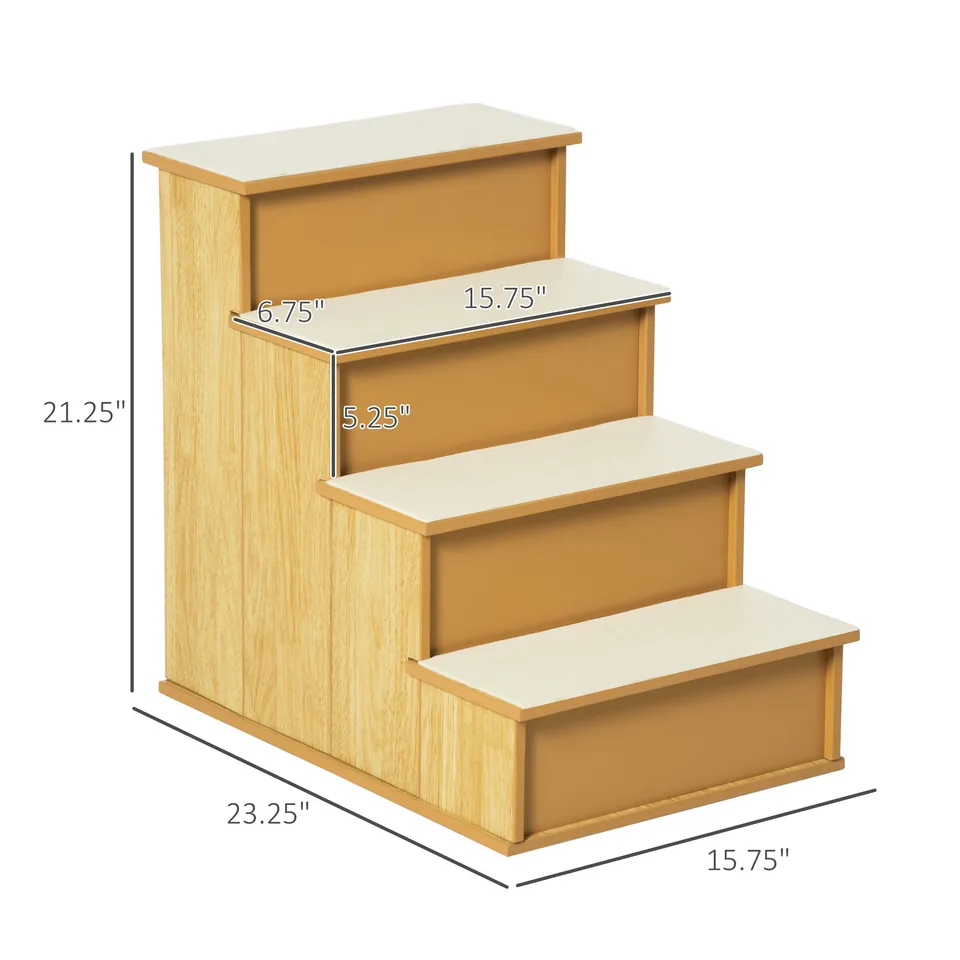 Pet Stairs, Small Pet Steps with Cushioned Removable Covering for Dogs and Cats Up To 22 lbs, Natural view 3