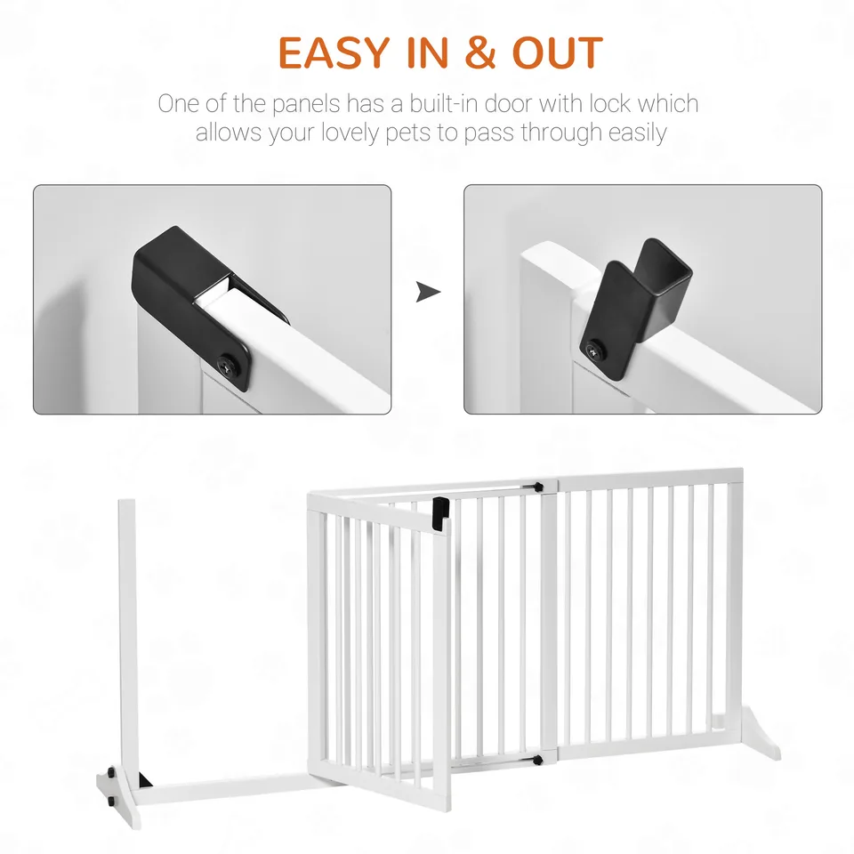 Freestanding Length Adjustable Wooden Pet Gate with Lockable Door 3 Panels, White view 3