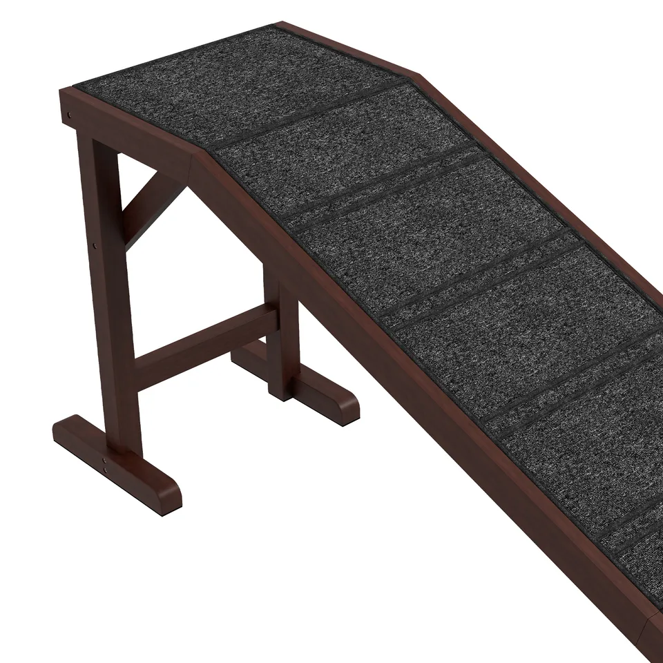 Dog Ramp for Bed, Pet Ramp for Dogs with Non-Slip Carpet and Top Platform, 74" x 16" x 25", Brown view 3