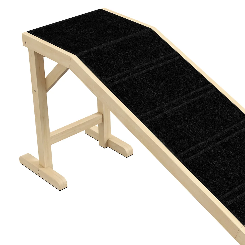 Dog Ramp for Bed, Pet Ramp for Dogs with Non-Slip Carpet and Top Platform, 74" x 16" x 25", Natural view 3