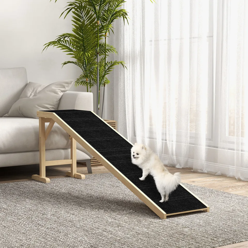 Dog Ramp for Bed, Pet Ramp for Dogs with Non-Slip Carpet and Top Platform, 74" x 16" x 25", Natural