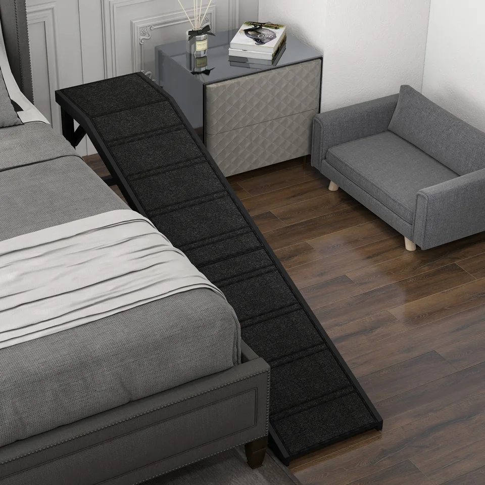 Dog Ramp w/ Non-Slip Carpet and Top Platform, 74" x 16" x 25", Black view 2