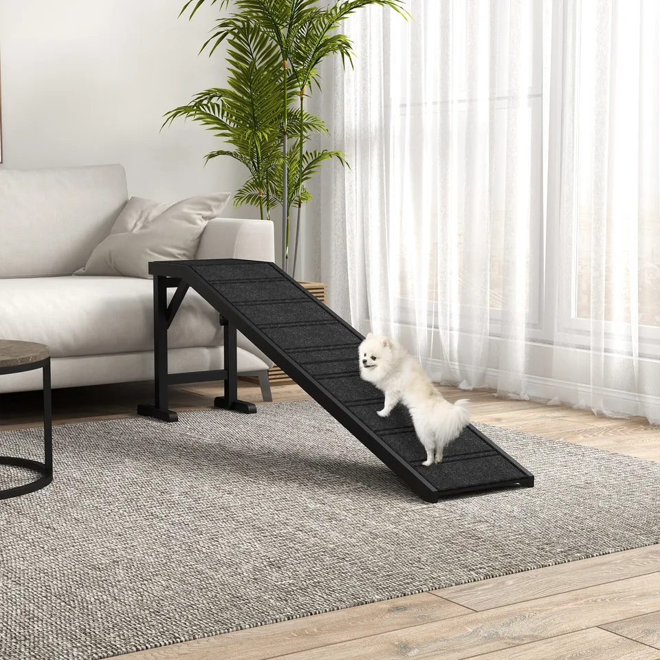 Dog Ramp w/ Non-Slip Carpet and Top Platform, 74" x 16" x 25", Black