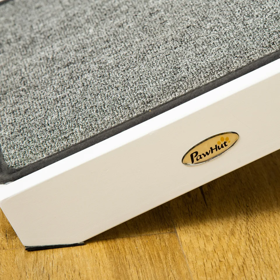 Dog Ramp Foldable with Non-slip Carpet Top Platform, Gray, White view 2