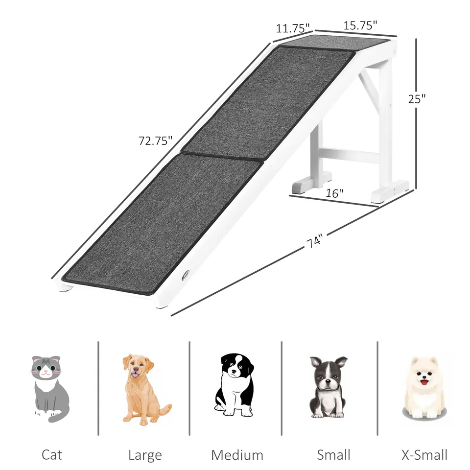 Dog Ramp Foldable with Non-slip Carpet Top Platform, Gray, White view 4